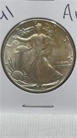 Of) 1941 walking liberty half dollar condition AU