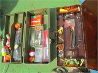 two tackle boxes and tackle