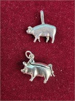 Two .925 silver pendants .75" small pig pendants