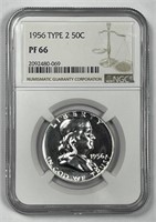 1956 Franklin Silver Half  Proof Type 2 NGC PF66