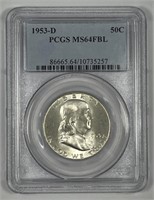 1953-D Franklin Silver Half PCGS MS64 FBL