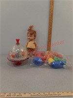Lot of vintage toys Tupperware toys spinning top