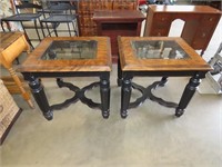 Nice Pair of Painted Glass Top End Tables
