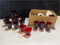 Ruby Red Pitcher Glass Set & 12 Royal Ruby Glasses