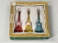 SET OF 3 GLASS BELL CHRISTMAS ORNAMENTS