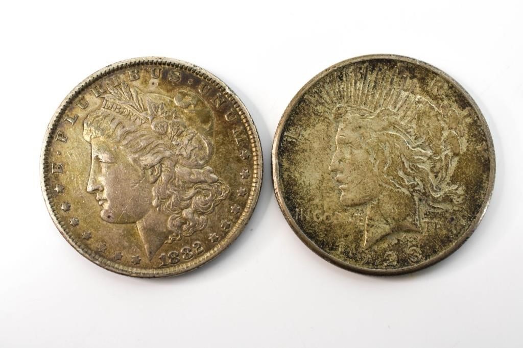 1882 Morgan Silver Dollar & 1923 Peace Dollar
