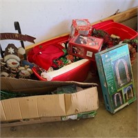 Large Lot of Christmas in Garage w/ Lighted Arch