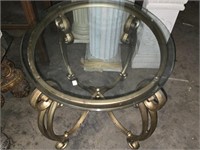 Heavy Metal Bottom Oval Glass Top Side Table