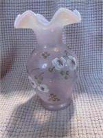 Pink Ruffle Top, Fenton Hand Painted Vase