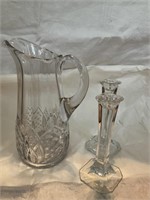 Old Lead. 8" Glass Picture and Candleholders