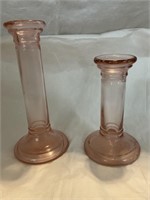 Four vintage candleholders, 2pink and  2 green