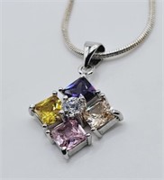 Sterling Silver Colorful Crystal Necklace