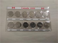 Ensemble numismatique Canada 1999  12 pièces de 25