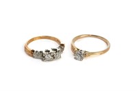 TWO 14K-18K GOLD AND DIAMOND RINGS, 4.7g
