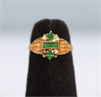 Victorian 10k Gold, Emerald & Seed Pearl Ring