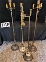 4 Assorted Floor Lamps & Brass Table Lamp