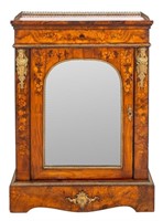 Victorian Marquetry Walnut Mirrored Cabinet