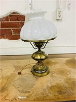 Vintage brass-tone lamp w/ Milk Glass Shade