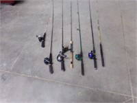 7 fishing poles with reals