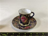 Royal Blue Rose & Gold China Cup w/ Saucer