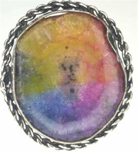 925 stamped solar rainbow quartz ring size 7.75