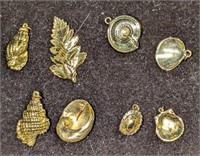8 Vintage Gold Plated Leaf And Shells Pendants F16