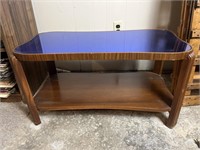 Art Deco coffee table with cobalt blue glass