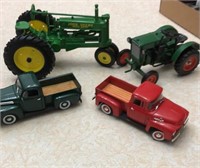 2 Diecast trucks & 2 tractors