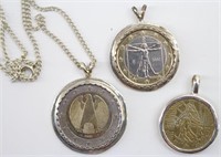 (3) Foreign Coin Pendants & One Chain-18" long