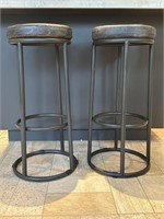 Wooden Barstools with a Metal Base