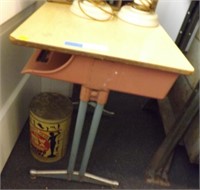 Pink Metal and Wood Vintage School Desk