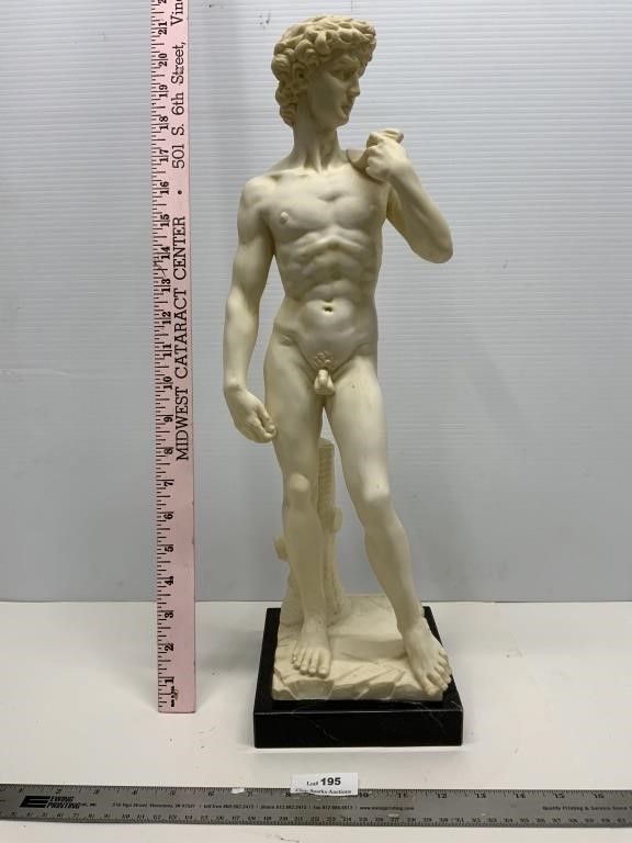 19" Statue of David Solid Carved on Marble