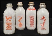 (4) Vintage 1 Qt Dairy Bottles