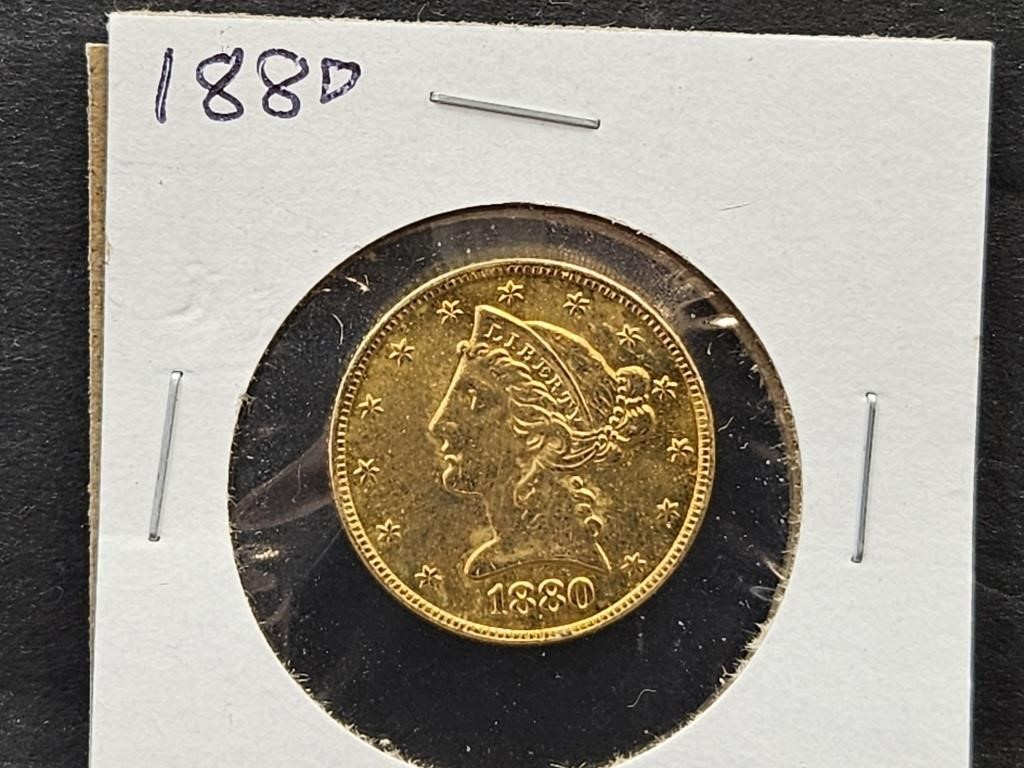 1880 Half Eagle $5 Gold Coin