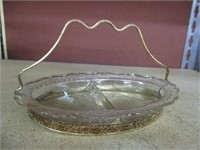 Vintage Glass 2 sided dish with metal handle