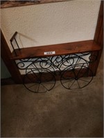 METAL WIRE WAGON LOOK W/ WOOD TOP PLANT STAND