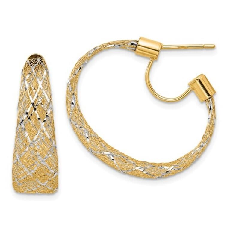 14K - Braided Mesh Stretch Post Hoop Earrings