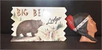 Big Bear Wooden Sign & Indian Head Pottery