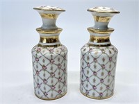 Vtg Pair of Hand Painted Porcelain Perfume Bottles