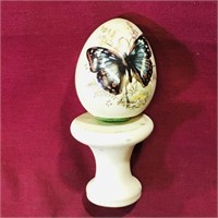 Painted Decorative Bisque Egg & Stand (Vintage)