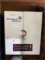 AC DELCO CABINET W/MOSTLY TUNE-UP PARTS