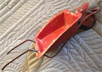 Antique CAst Iron Red Painted Wheel Barrow Toy