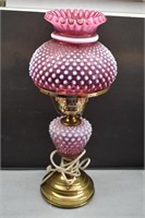 Fenton Opalescent Cranberry Hobnail Lamp
