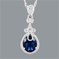 Blue Sapphire CZ 18K White Gold-Plated Necklace
