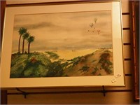 Waterecolor of beach scene signed Rappel,
