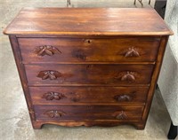 Solid Carved Floral Handles Chest of Drawers 35"
