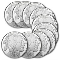 10 pcs. Buffalo Design Silver Rounds - .999 Pure