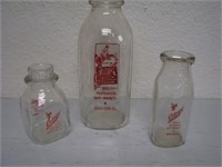3 Wood-River Colonial Dairy Milk  Bottles
