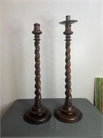 Antique English Wooden Twist Candlestick Holders