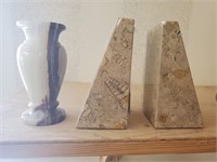 Marble Vase & Stone Book Ends
